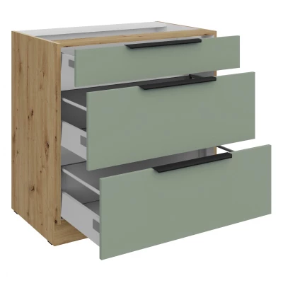 LUNARA Unterschrank mit Schubladen – Breite 80 cm, grün/Eiche (handwerklich gefertigt)