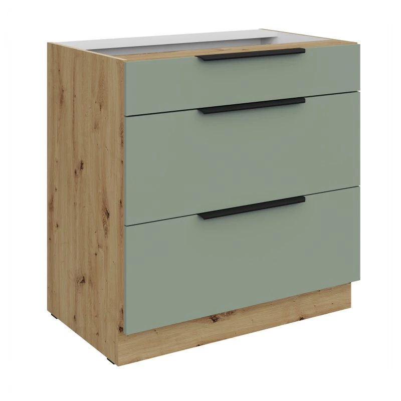 LUNARA Unterschrank mit Schubladen – Breite 80 cm, grün/Eiche (handwerklich gefertigt)