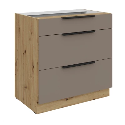 LUNARA Unterschrank mit Schubladen – Breite 80 cm, Dunkelbeige/Eiche (handwerklich)
