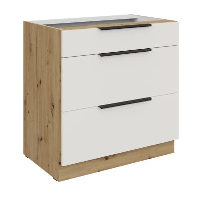 LUNARA Unterschrank mit Schubladen – Breite 80 cm, Weiß/Eiche (handwerklich)