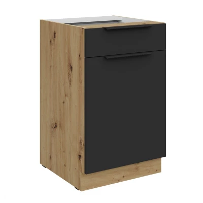 LUNARA Unterschrank mit Schublade – Breite 50 cm, Schwarz/Eiche Artisan