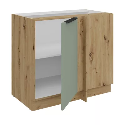 Verlängerter Eckschrank LUNARA – Breite 90 cm, grün/handwerklich gefertigte Eiche