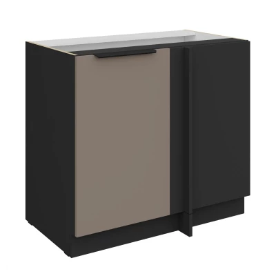Verlängerter Eckschrank LUNARA – Breite 90 cm, Dunkelbeige/Schwarz