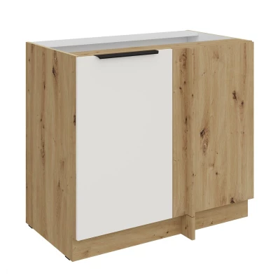 Verlängerter Eckschrank LUNARA – Breite 90 cm, Weiß/Eiche handwerklich gefertigt