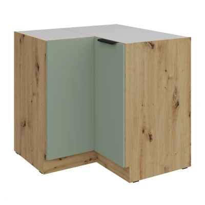 LUNARA Eckunterschrank – 90 x 90 cm, grün/Eiche (Artisan).
