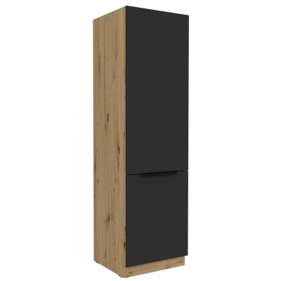 Schrank für Einbaukühlschrank LUNARA – Breite 60 cm, Schwarz/Eiche Artisan