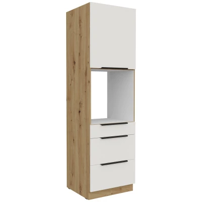 Einbau-Backofenschrank mit Schubladen LUNARA – Breite 60 cm, Weiß/Eiche handwerklich gefertigt