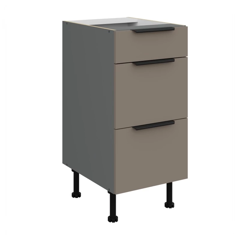 Küchenschrank mit Schubladen LUNARA – Breite 40 cm, Dunkelbeige/Anthrazit