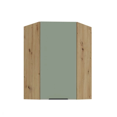 Hoher Eckschrank LUNARA 1 – 60 x 60 cm, grün / Eiche (handwerklich)