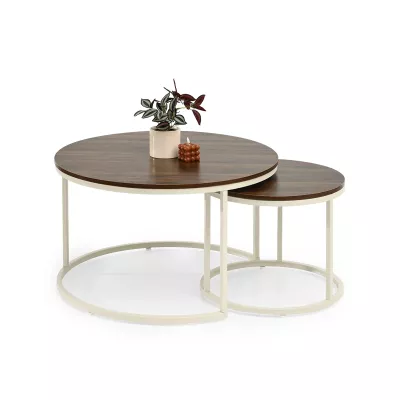 JACEK Couchtisch-Set – Walnuss / Creme