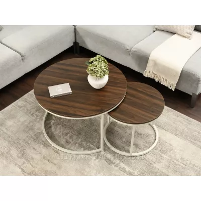JACEK Couchtisch-Set – Walnuss / Creme