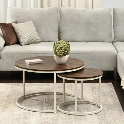 JACEK Couchtisch-Set – Walnuss / Creme