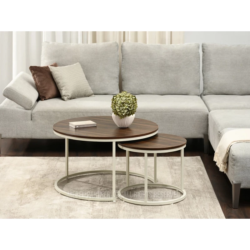 JACEK Couchtisch-Set – Walnuss / Creme