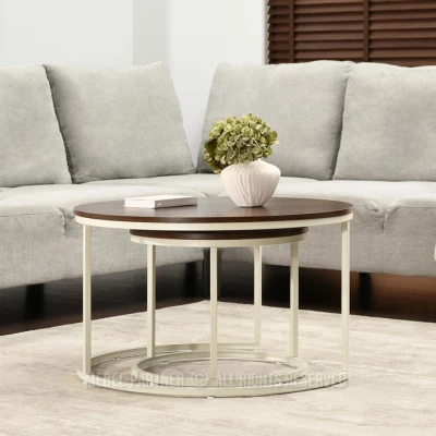 JACEK Couchtisch-Set – Walnuss / Creme