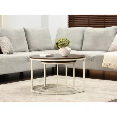 JACEK Couchtisch-Set – Walnuss / Creme