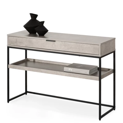 NIRAI Konsolentisch mit Ablage und Schublade – Beton / Schwarz