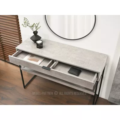 NIRAI Konsolentisch mit Ablage und Schublade – Beton / Schwarz