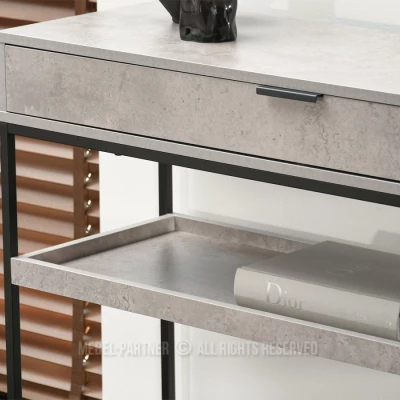 NIRAI Konsolentisch mit Ablage und Schublade – Beton / Schwarz