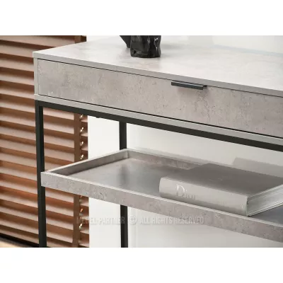 NIRAI Konsolentisch mit Ablage und Schublade – Beton / Schwarz