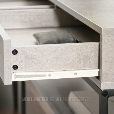 NIRAI Konsolentisch mit Ablage und Schublade – Beton / Schwarz
