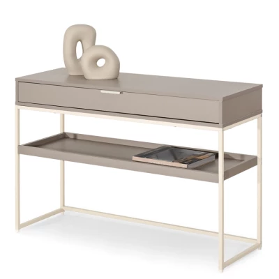 NIRAI Konsolentisch mit Ablage und Schublade – beige/creme