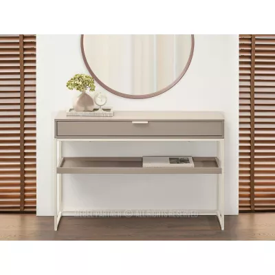 NIRAI Konsolentisch mit Ablage und Schublade – beige/creme