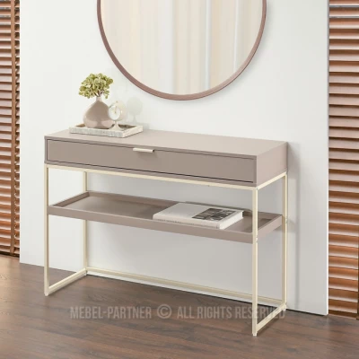 NIRAI Konsolentisch mit Ablage und Schublade – beige/creme