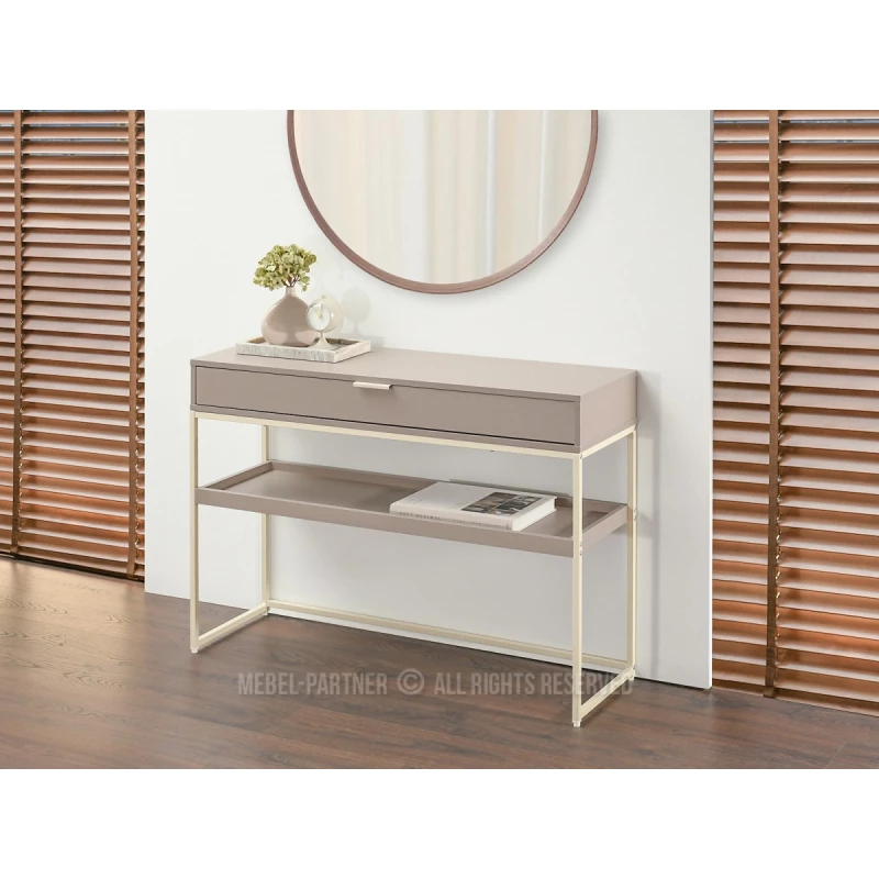 NIRAI Konsolentisch mit Ablage und Schublade – beige/creme
