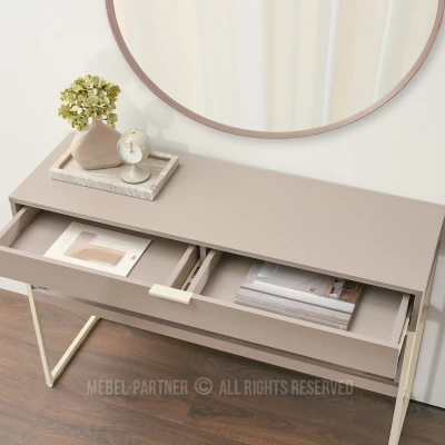 NIRAI Konsolentisch mit Ablage und Schublade – beige/creme
