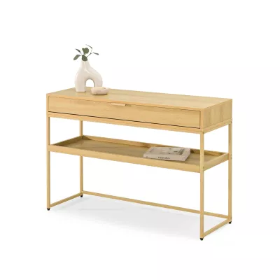 NIRAI Konsolentisch mit Ablage und Schublade – Eiche