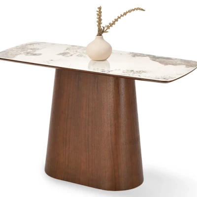 Konsolentisch MALAKAI – beige Marmor / Walnuss