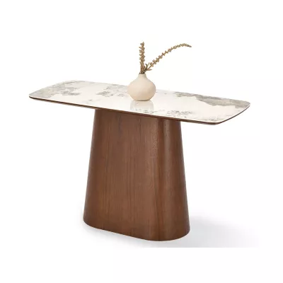 Konsolentisch MALAKAI – beige Marmor / Walnuss