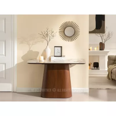 Konsolentisch MALAKAI – beige Marmor / Walnuss