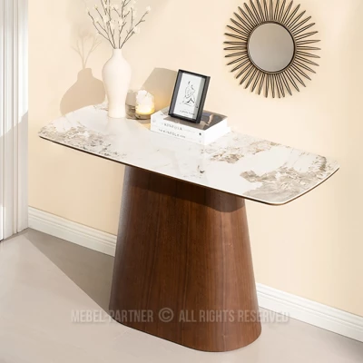 Konsolentisch MALAKAI – beige Marmor / Walnuss