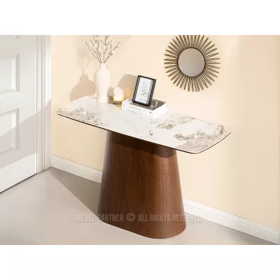 Konsolentisch MALAKAI – beige Marmor / Walnuss