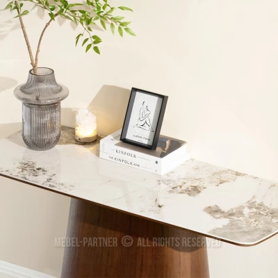 Konsolentisch MALAKAI – beige Marmor / Walnuss