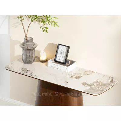 Konsolentisch MALAKAI – beige Marmor / Walnuss