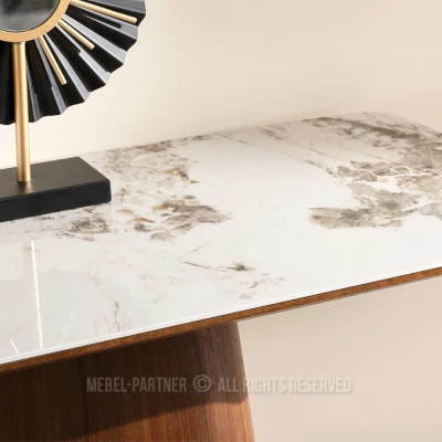 Konsolentisch MALAKAI – beige Marmor / Walnuss