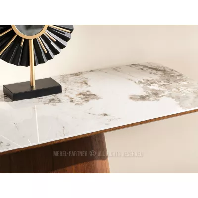 Konsolentisch MALAKAI – beige Marmor / Walnuss