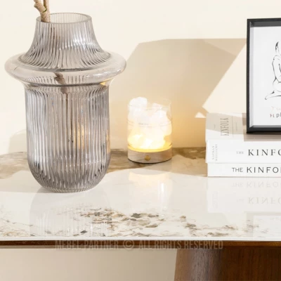 Konsolentisch MALAKAI – beige Marmor / Walnuss