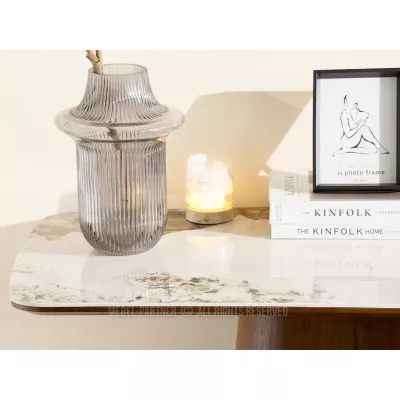 Konsolentisch MALAKAI – beige Marmor / Walnuss