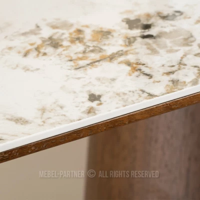 Konsolentisch MALAKAI – beige Marmor / Walnuss