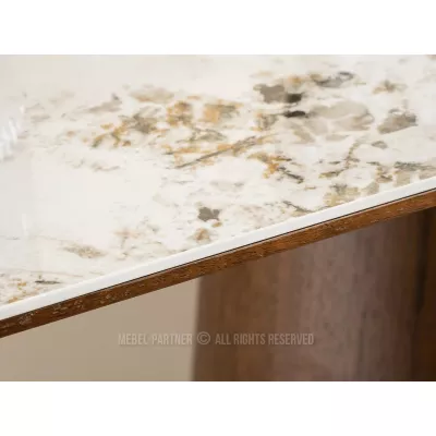 Konsolentisch MALAKAI – beige Marmor / Walnuss