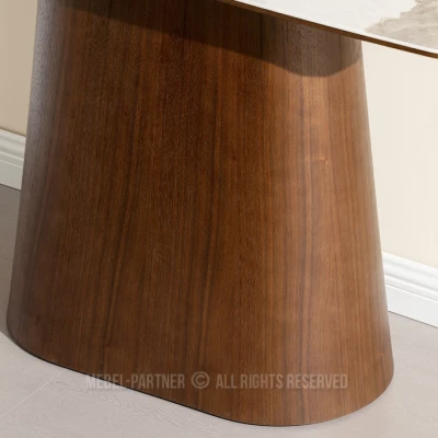 Konsolentisch MALAKAI – beige Marmor / Walnuss