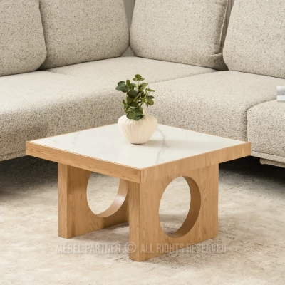 RICOS Couchtisch – weißer Marmor / Eiche