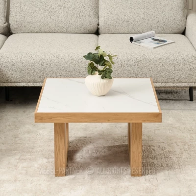 RICOS Couchtisch – weißer Marmor / Eiche