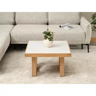 RICOS Couchtisch – weißer Marmor / Eiche