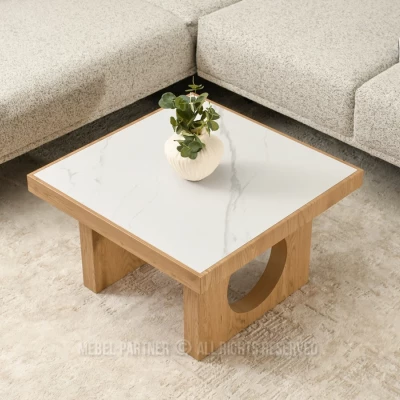 RICOS Couchtisch – weißer Marmor / Eiche
