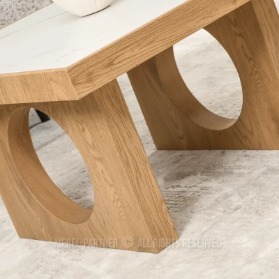 RICOS Couchtisch – weißer Marmor / Eiche