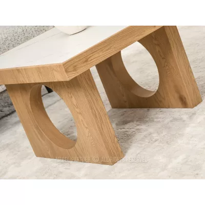 RICOS Couchtisch – weißer Marmor / Eiche